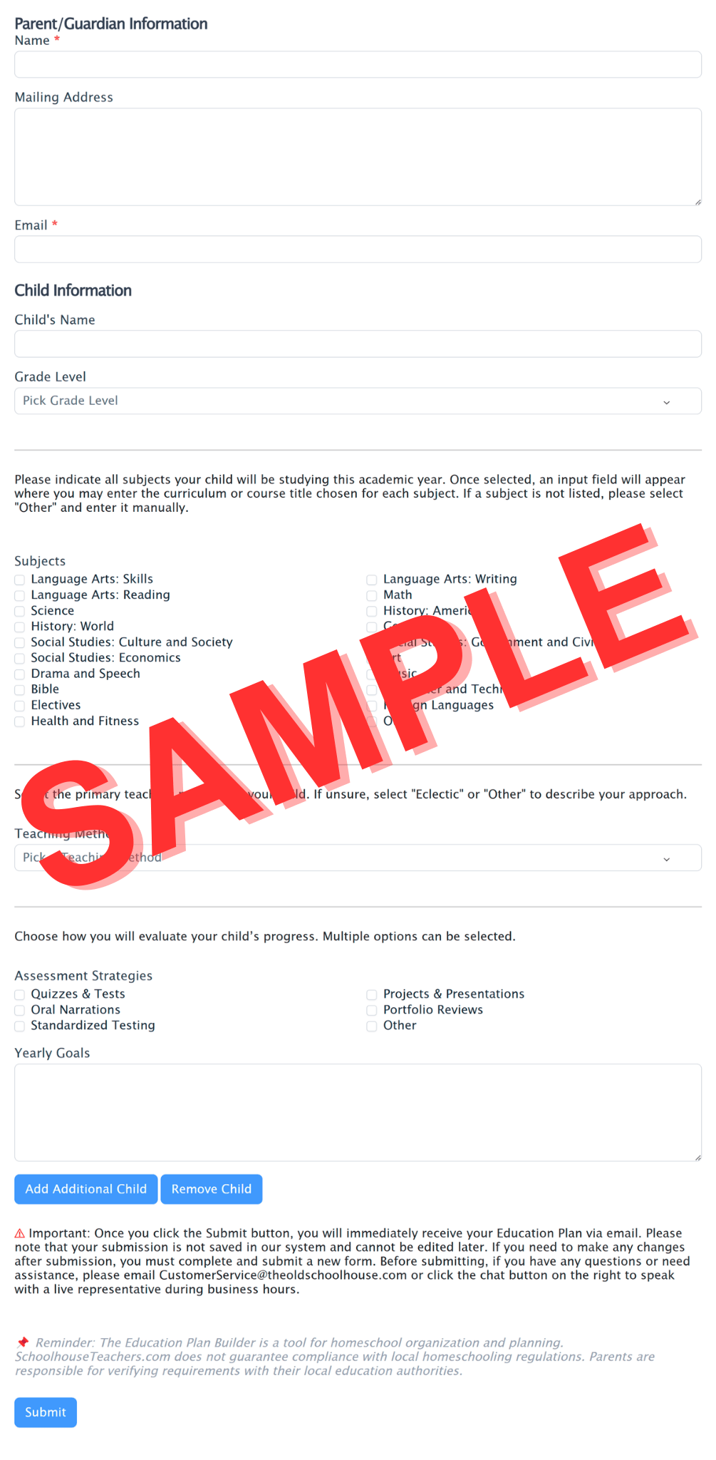 Sample Form Screenshot